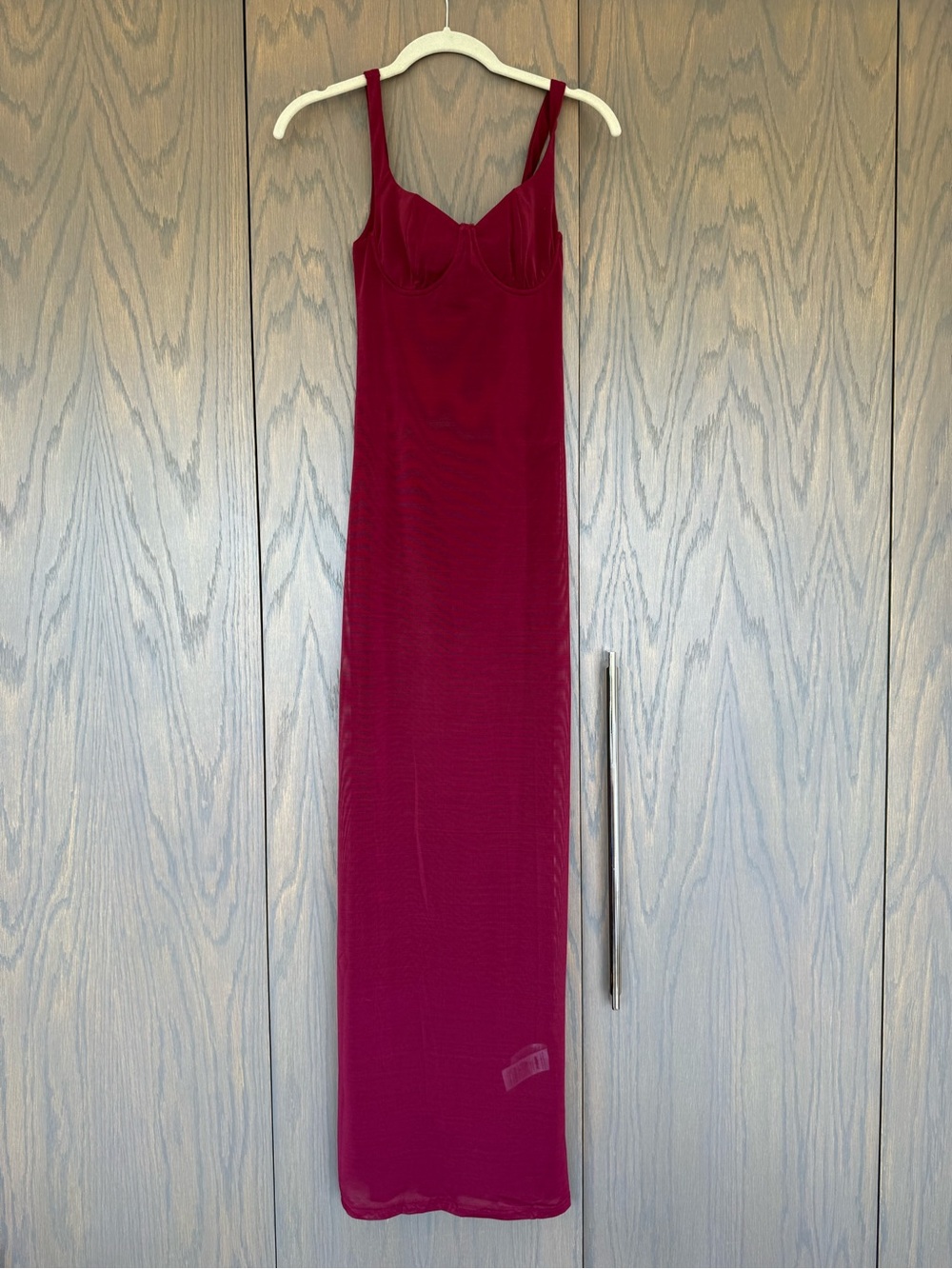 EDIKTED Mesh Built In Bodysuit Maxi Dress  Burgundy